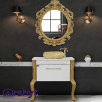ست آینه و باکس روشویی مدل گلدیس طلایی مرمر
